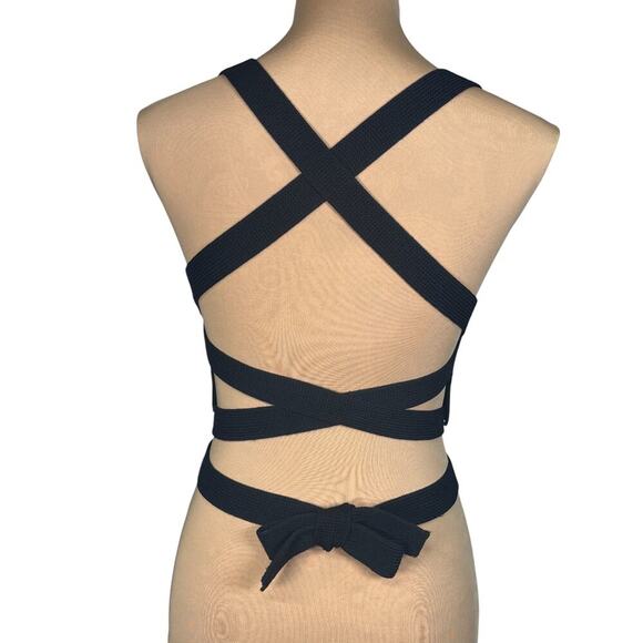 Aritzia Wilfred Cayenne Sweater Black Knit Cropped Top Small Open Back Summer - Picture 6 of 9